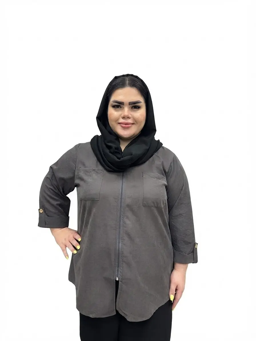 شومیز مانتویی سایز بزرگ زنانه زیپ دار یقه شکاری